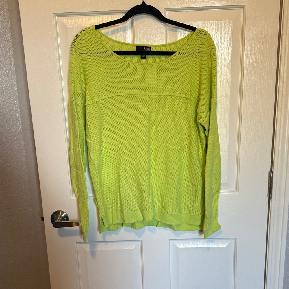 a.n.a Lime Green Open-Knit Scoop Neck Sweater